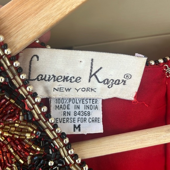 Vintage Laurence Kazar Sz M Allover Sequin Red Holiday Bow Novelty Trim Blouse - Picture 7 of 14